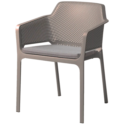 Net Armchair By Nardi In Tortora Taupe With Light Grey Seat Pad, Viewed From Angle In Front