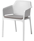 Net Armchair By Nardi In White With Light Grey Seat Pad, Viewed From Angle In Front