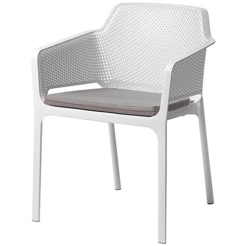 Net Armchair By Nardi In White With Light Grey Seat Pad, Viewed From Angle In Front