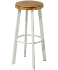 Nika Bar Stool White Frame With Natural Seat And Custom Eastwood Seat Pad, Viewed From Angle In Front