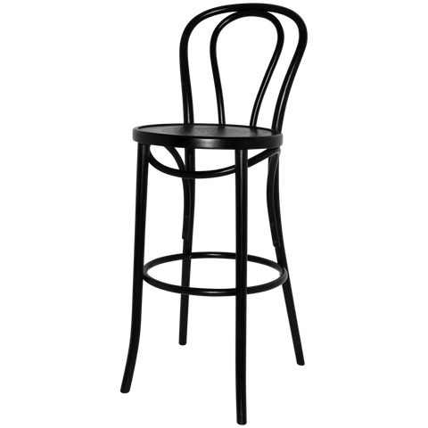 No 18 Bentwood Bar Stool In Black, Viewed From Angle In Front