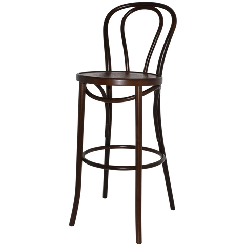 No 18 Bentwood Bar Stool In Walnut, Viewed From Angle In Front