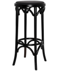 No 9739 Bentwood Bar Stool In Black With Black Vinyl Seat Pad, Viewed From Angle In Front