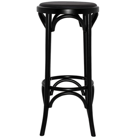 No 9739 Bentwood Bar Stool In Black With Black Vinyl Seat Pad, Viewed From Front