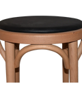 No 9739 Bentwood Bar Stool In Natural With Black Vinyl Seat Pad, Viewed Close Up From Front