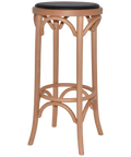 No 9739 Bentwood Bar Stool In Natural With Black Vinyl Seat Pad, Viewed From Angle In Front