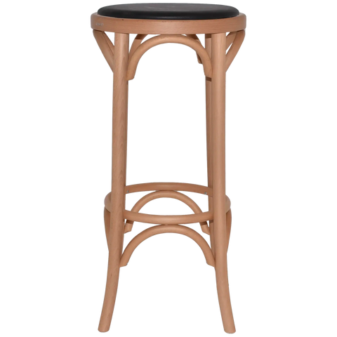 No 9739 Bentwood Bar Stool In Natural With Black Vinyl Seat Pad, Viewed From Front