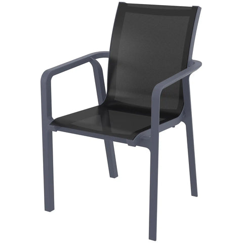 Pacific Armchair By Siesta With Anthracite Frame And Black Mesh, Viewed From Angle In Front