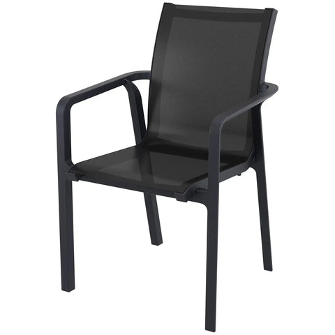 Pacific Armchair By Siesta With Black Frame And Black Mesh, Viewed From Angle In Front
