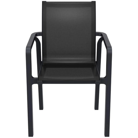 Pacific Armchair By Siesta With Black Frame And Black Mesh, Viewed From Front