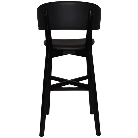 Palermo Bar Stool With Black Vinyl Upholstery And Black Timber Frame, Viewed From Back