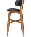 Palermo Bar Stool With Black Vinyl Upholstery And Light Oak Timber Frame, Viewed From Side
