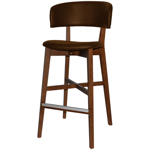 Palermo Bar Stool With Custom Upholstery And Light Walnut Timber Frame, Viewed From Angle In Front