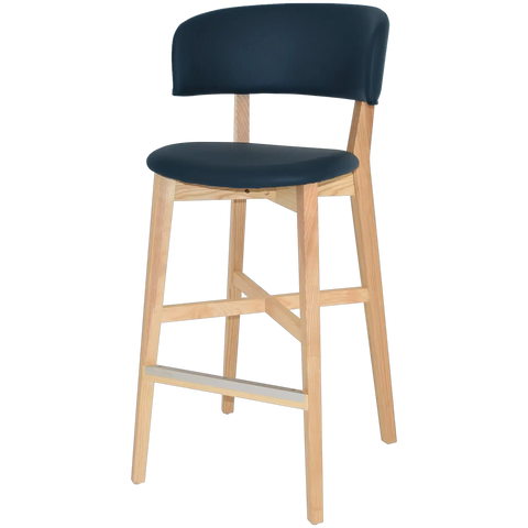 Palermo Bar Stool With Custom Upholstery And Natural Timber Frame, Viewed From Angle In Front