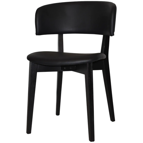 Palermo Chair With Black Vinyl Upholstery And Black Timber Frame, Viewed From Angle In Front