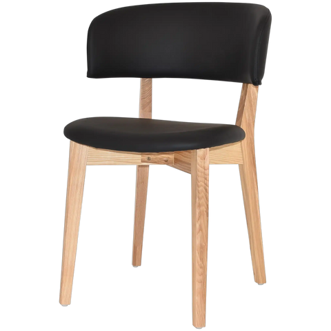 Palermo Dining Chair With Natural Timber Frame And Black Vinyl Seat And Back, Viewed From Front Angle