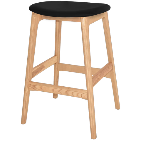 Pamona Bar Stool In Natural With Black Vinyl Seat, Viewed From Angle In Front