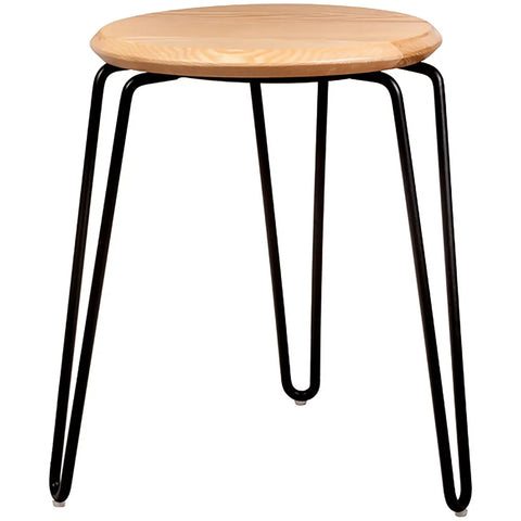 Phoenix Low Stool With Natural Seat And Black Hairpin Legs