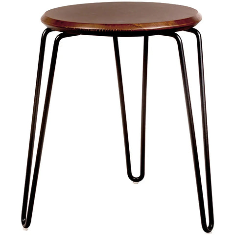Phoenix Low Stool With Walnut Seat And Black Hairpin Legs