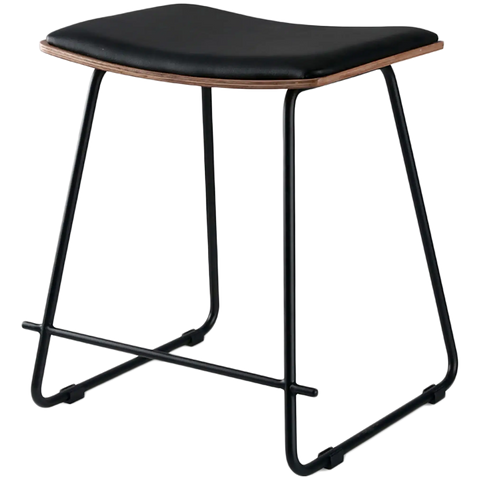 Pi Low Stool With Black Vinyl Seat On Natural Veneer With Black Sled Frame