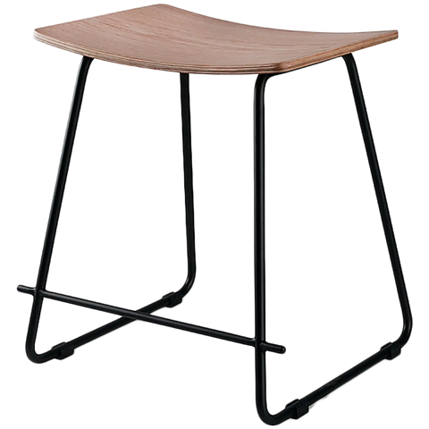 Pi Low Stool With Natural Veneer Seat On Black Sled Frame