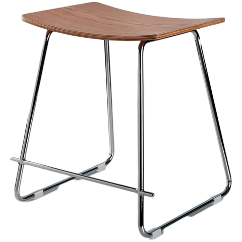 Pi Low Stool With Natural Veneer Seat On Chrome Sled Frame
