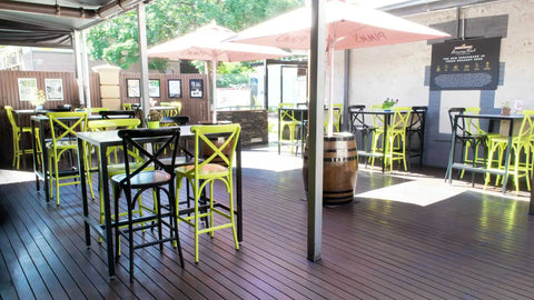 Powder Coated Florence Bar Stools And Custom Tiled Tables In The Outside Dining Area At Exchange Hotel Gawler