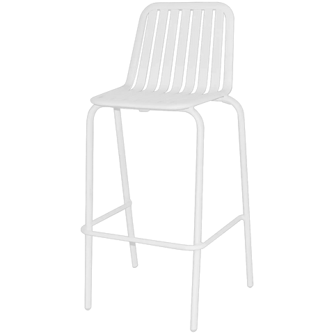 Primavera Outdoor Bar Stool In White, Viewed From Angle In Front