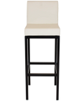 Quentin Bar Stool With Backrest With Black Frame And White Vinyl Upholstery, Viewed From Front