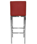 Quentin Bar Stool With Backrest With Stainless Steel Frame And Red Vinyl Upholstery, Viewed From Back