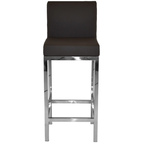 Quentin Counter Stool With Backrest With Stainless Steel Frame And Charcoal Vinyl Upholstery, Viewed From Front