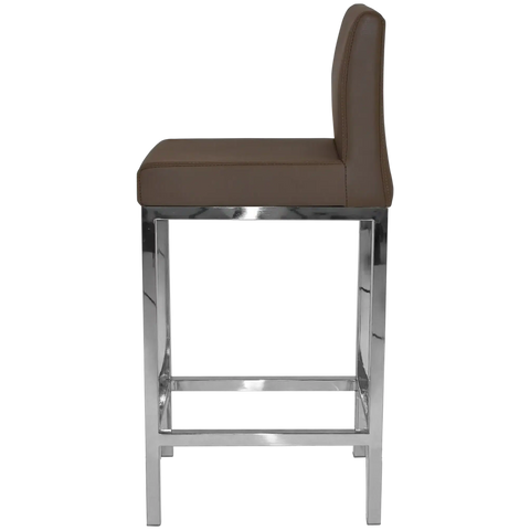 Quentin Counter Stool With Backrest With Stainless Steel Frame And Taupe Vinyl Upholstery, Viewed From Side
