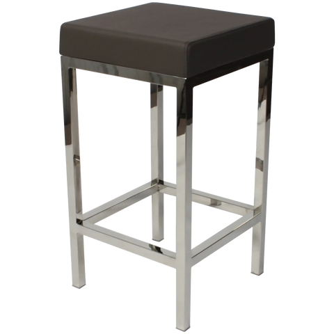 Quentin Counter Stool With Stainless Steel Frame And Charcoal Vinyl Upholstery, Viewed From Angle In Front