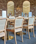 Carlton Table Base With Natural Elm Table Tops and Sienna Chairs Natural At Rezz Hotel 