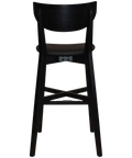 Romano Bar Stool With Black Vinyl Upholstered Seat With Black Timber Frame, Viewed From Behind