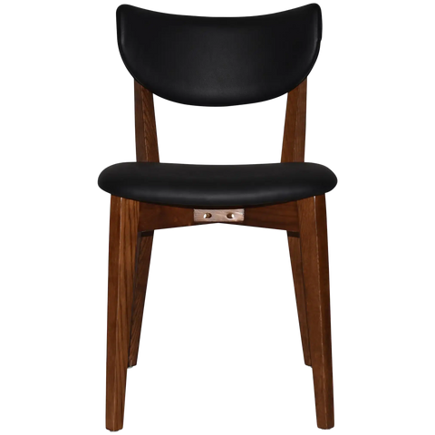 Romano Chair With Black Vinyl Upholstered Backrest And Seat With Light Walnut Timber Frame, Viewed From Front