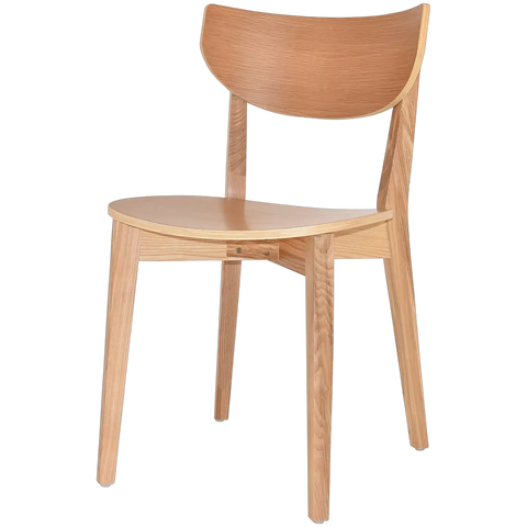 Romano Dining Chair With Natural Timber Frame And Backrest, Viewed From Angle In Front