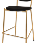 Ronaldo Bar Stool With A Brass Fram And A Black Vinyl Seat And Backrest Viewed From Front Angle