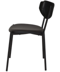 Ronaldo Chair With Black Metal Frame With A Black Vinyl Seat And Back, Viewed From Angle On Side