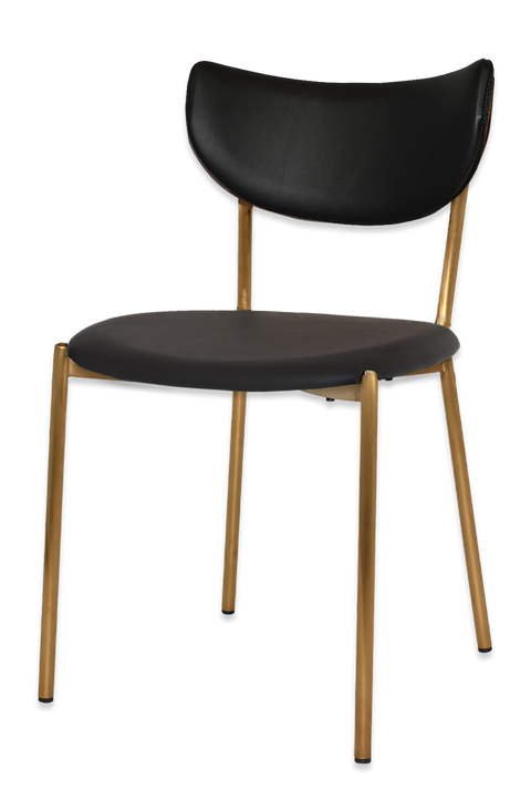 Ronaldo Chair With Brass Frame And Black Vinyl Seat Pad And Backrest Viewed From Front Angle