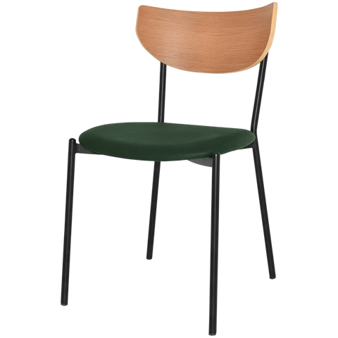 Ronaldo Chair With Natural Backrest Custom Upholstery Seat And Black 4 Leg Frame, Viewed From Front Angle