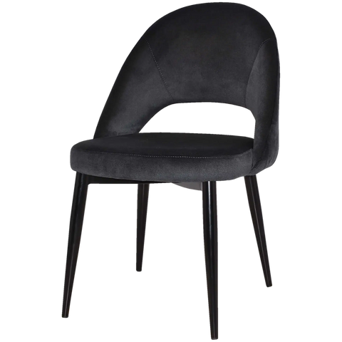 Saffron Chair In Black Metal With 4 Leg With Regis Charcoal Fabric, Viewed From Front Angle