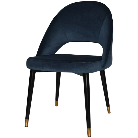 Saffron Chair In Black With Brass Tip Metal With 4 Leg With Regis Navy Fabric, Viewed From Front Angle