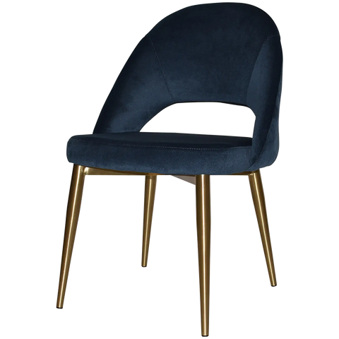 Saffron Chair In Brass With Metal 4 Leg With Regis Navy Fabric, Viewed From Front Angle