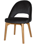 Saffron Chair In Light Oak Timber With 4 Leg With Regis Charcoal Fabric, Viewed From Front Angle