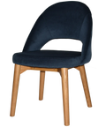 Saffron Chair In Light Oak Timber With 4 Leg With Regis Navy Fabric, Viewed From Front Angle