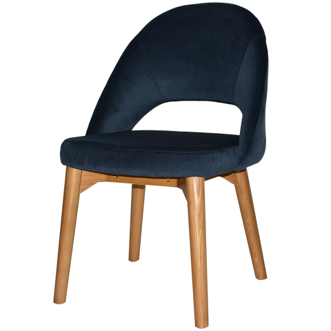 Saffron Chair In Light Oak Timber With 4 Leg With Regis Navy Fabric, Viewed From Front Angle