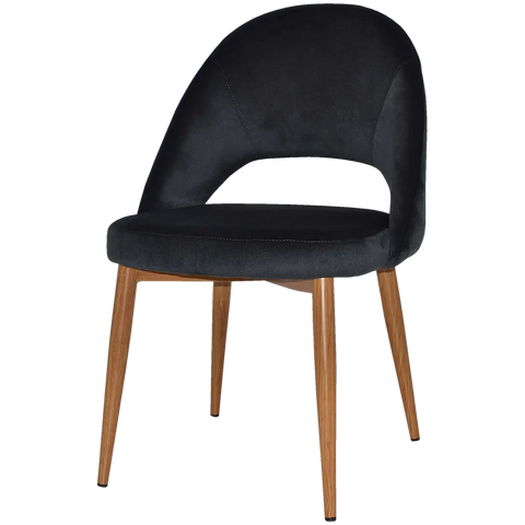 Saffron Chair In Light Oak With Metal 4 Leg With Regis Charcoal Fabric, Viewed From Front Angle
