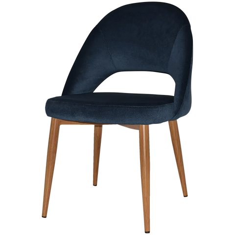 Saffron Chair In Light Oak With Metal 4 Leg With Regis Navy Fabric, Viewed From Front Angle