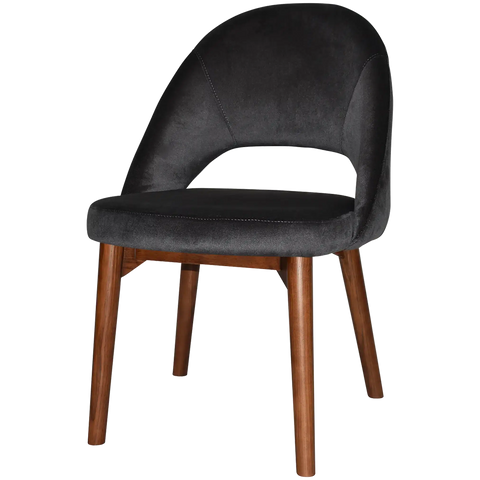 Saffron Chair In Light Walnut Timber With 4 Leg With Regis Charcoal Fabric, Viewed From Front Angle